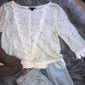 Lace embroidered long sleeve blouse